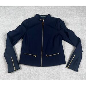 LRL Lauren Ralph Lauren Navy Blue Ponte Stretch Zip Blazer Mock Neck 4